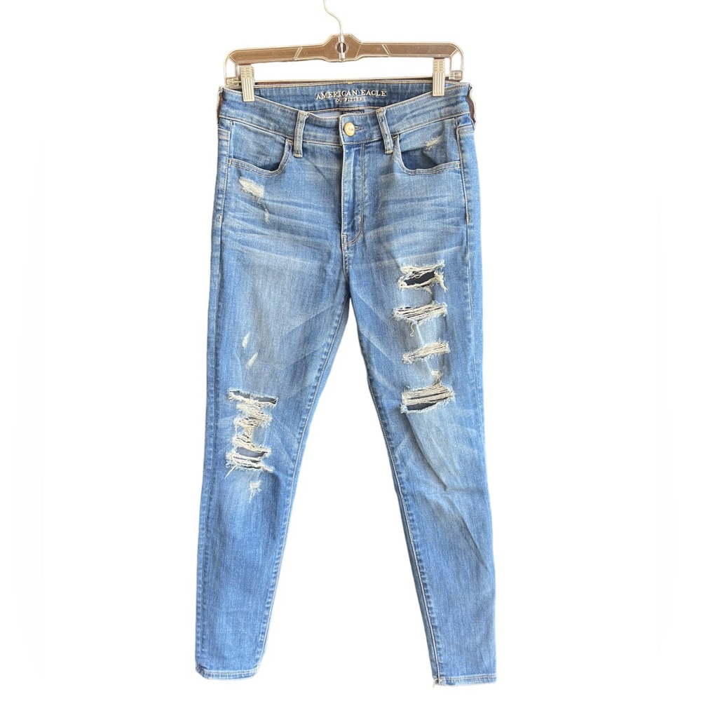 SALE American Eagle Hi Rise Jegging Distressed Mid Wash Jeans size 8
